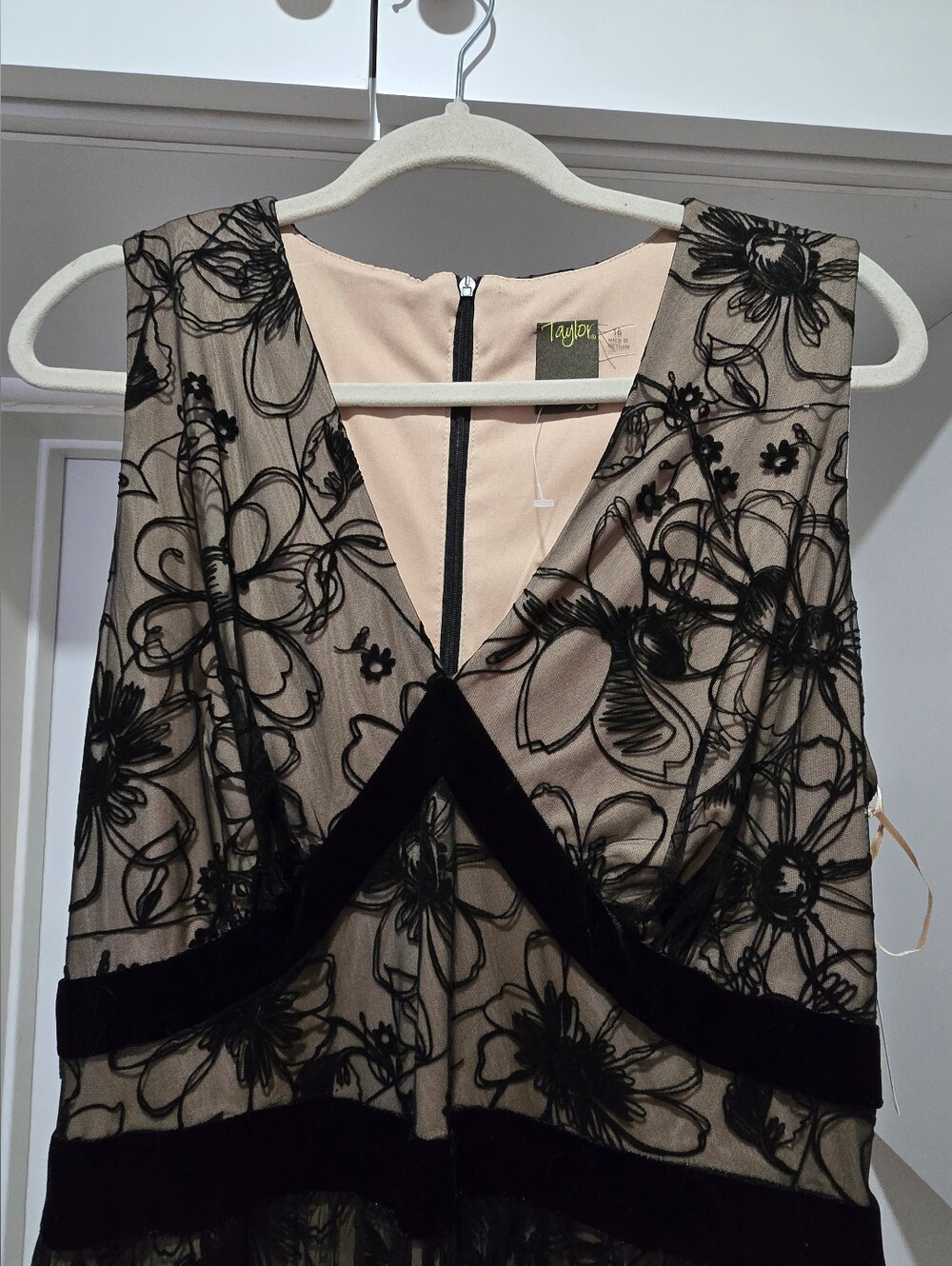 Taylor Black Floral Lace Midi Dress with Nude Underlay - Picture 8 of 16